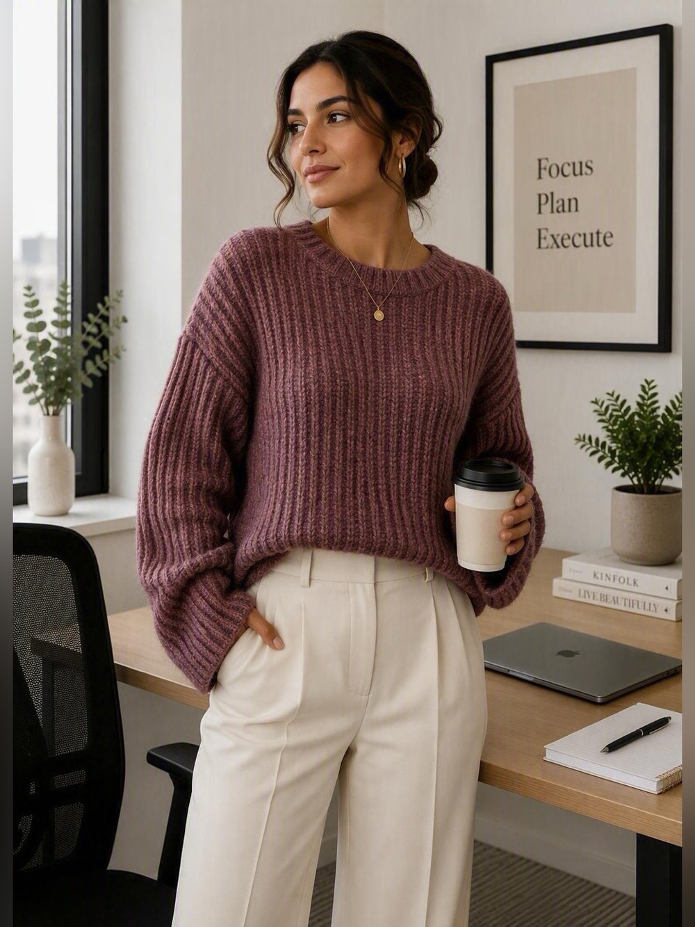 Sadie & Sage Chunky Ribbed Crewneck Sweater with wide sleeves
